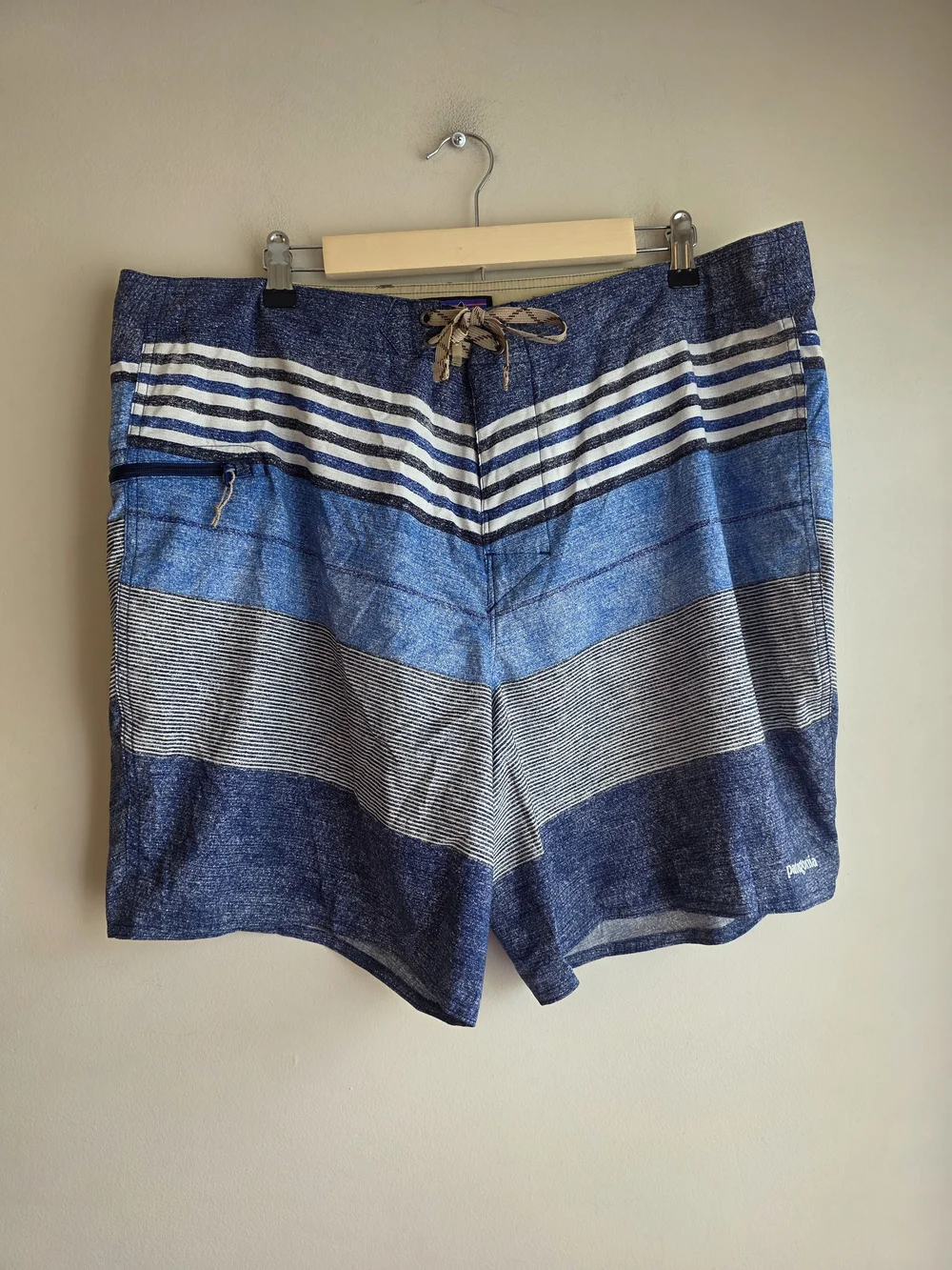 Patagonia Blue Multi-Stripe Men’s Swim Board Shorts